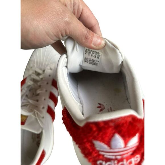 Adidas Superstar Fuzzy Red Striped Sneakers Size 9 Collegiate Valentine's Day - Picture 8 of 11